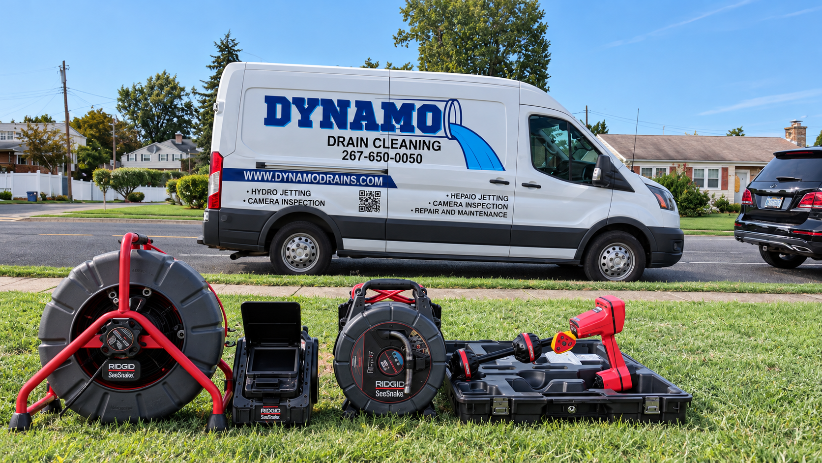 Dynamo Drain Cleaning service van and sewer inspection equipment